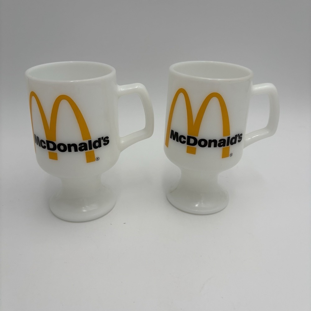 VTG Set Of Two 1970 McDonald's Milk Glass Pedestal Coffee Mug